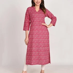 Rose Radiance Deep Colored Hand Printed Cotton Kurta