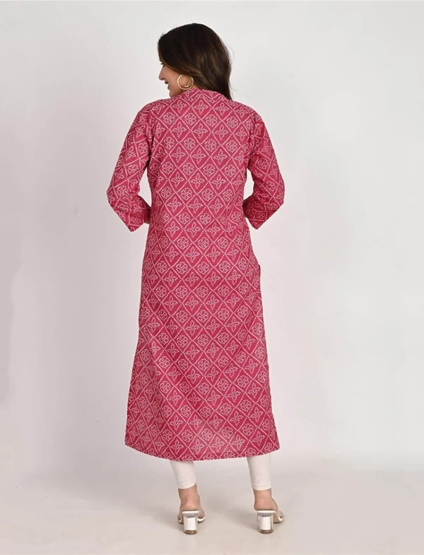 Rose Radiance Deep Colored Hand Printed Cotton Kurta - Image 2
