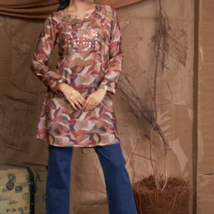 Digital print kurti with beautiful hand embroidery