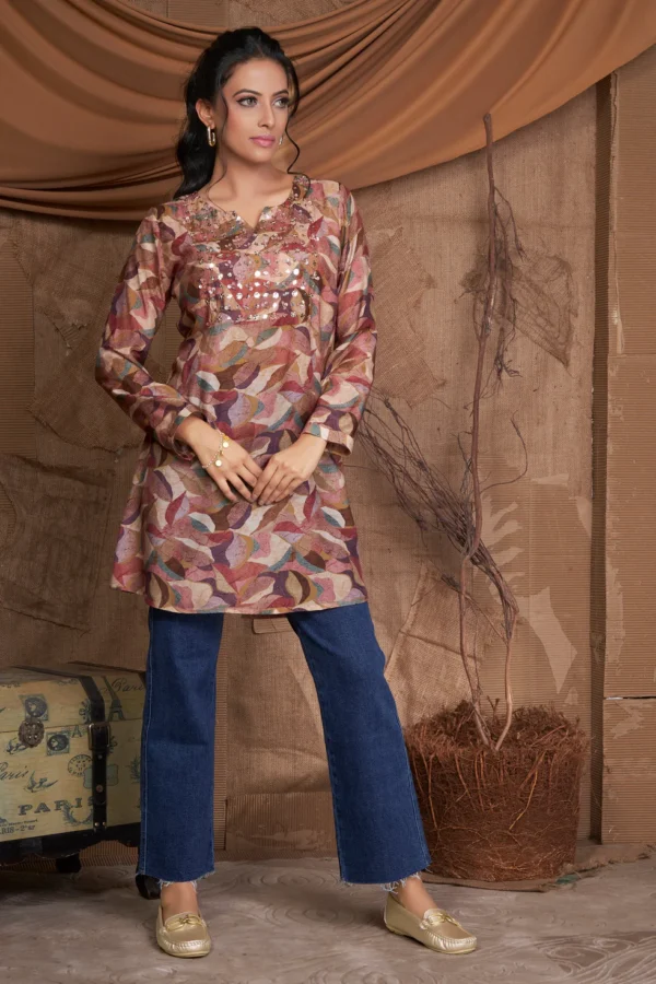Digital print kurti with beautiful hand embroidery