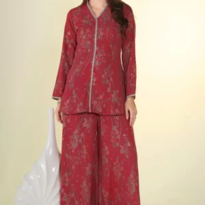Vibrant Elegance: Pink Printed Kurta with Flared Palazzo and Gold Embroidery