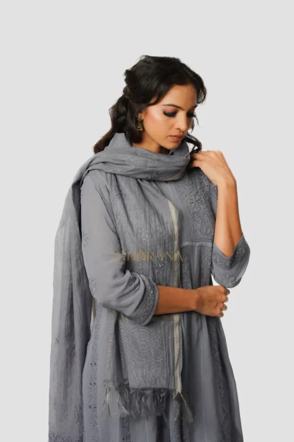 Georgette Chikankari Kurta with Afgani Pant and Dupatta – Grey