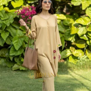 Sahiba Luxury Rayon Beige Chikankari Coord Set