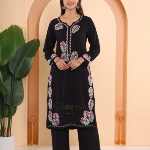 Ishq Luxury Rayon 2 PC Black chikankari Kurta set