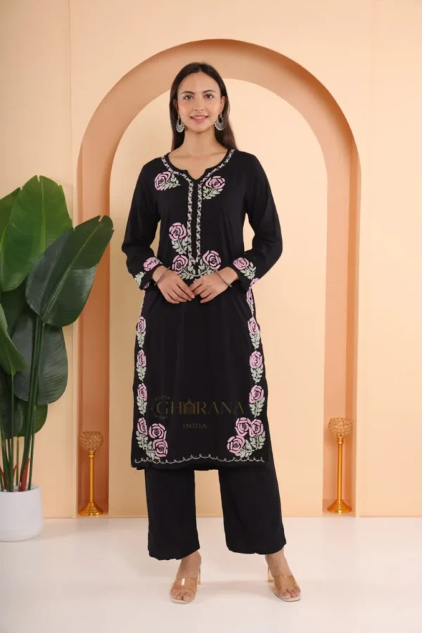 Ishq Luxury Rayon 2 PC Black chikankari Kurta set