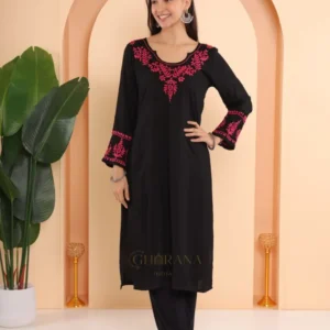 Ishq Modal 2 PC Black Chikankari Kurta set in Pink thread
