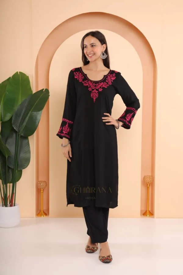 Ishq Modal 2 PC Black Chikankari Kurta set in Pink thread