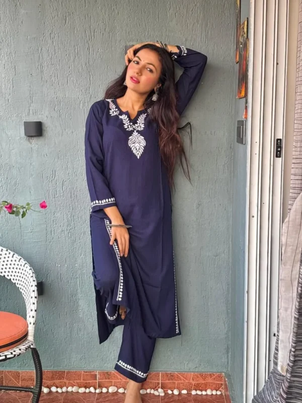 Heer Rayon 2 PC Navy Blue chikankari kurta set
